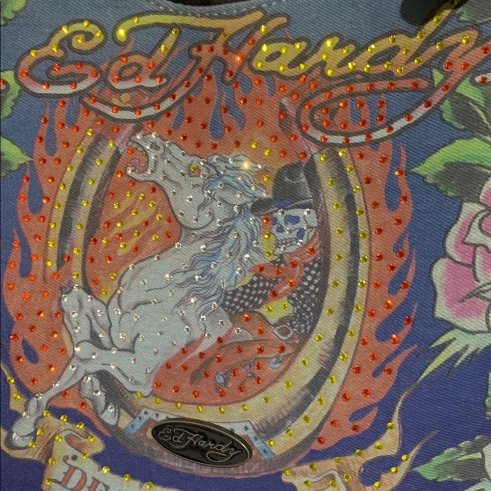 Ed Hardy Blue Floral Tattoo-Print Shoulder Bag